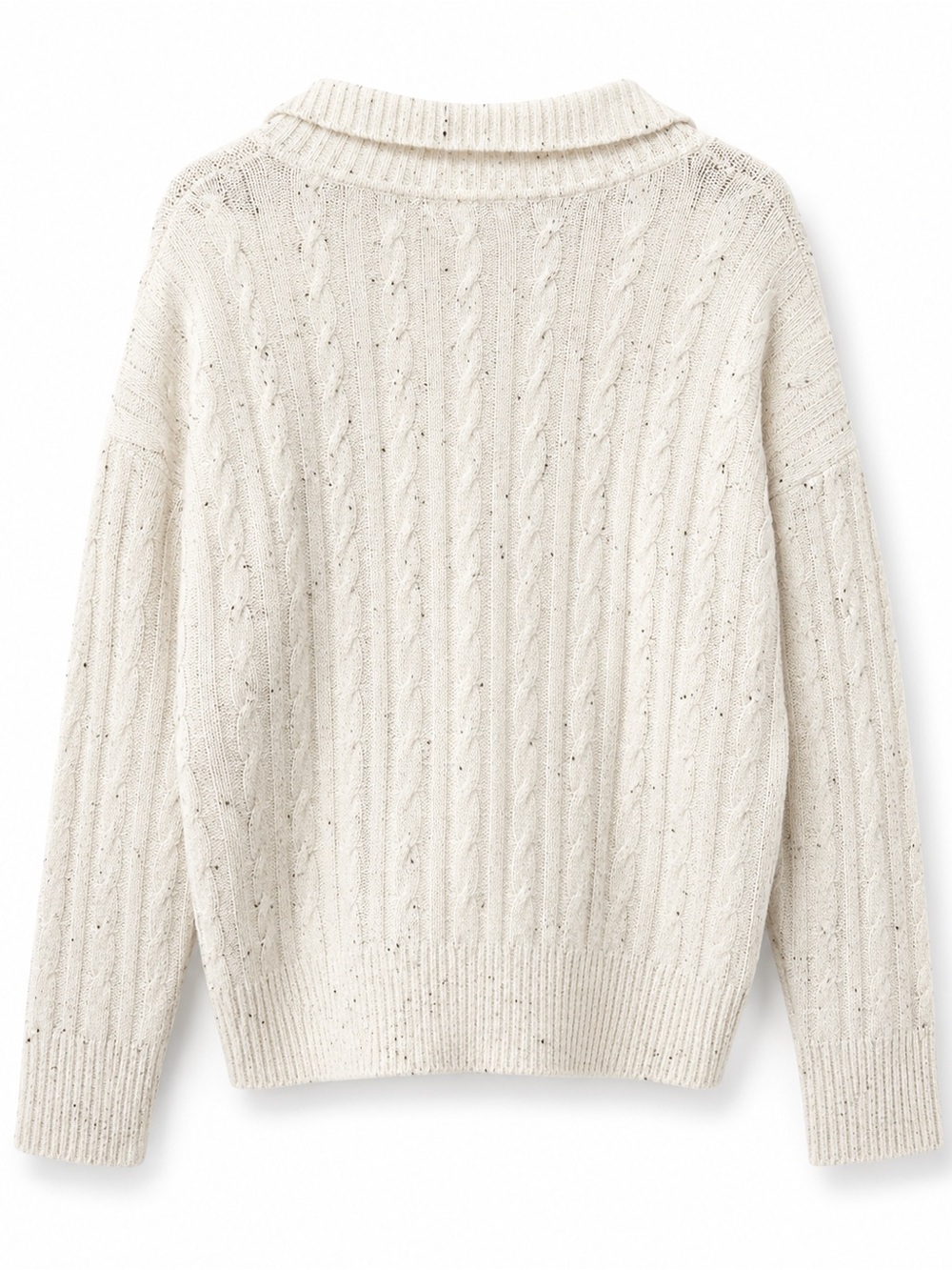 DR2 Cream Cable-Knit V-Neck Sweater with Collar Detail - Picture 4 of 4